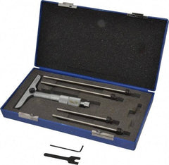 Fowler - 0 to 4" Range, 4 Rod, Satin Chrome Finish Mechanical Depth Micrometer - Ratchet Stop Thimble, 4" Base Length, 0.001" Graduation, 0.176" Rod Diam - USA Tool & Supply