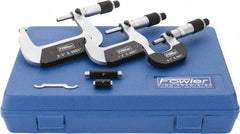 Fowler - 0 to 3" Range, 3 Piece Mechanical Outside Micrometer Set - 0.0001" Graduation, 0.0001 (0 to 2)" Accuracy, Ratchet-Friction Thimble, Carbide Tipped Face - USA Tool & Supply