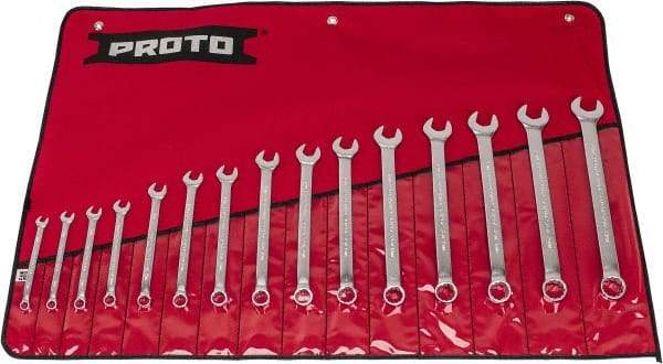 Proto - 15 Piece, 7 to 21mm, 12 Point, Combination Wrench Set - Metric System of Measurement, Satin Finish, Comes in Nylon Roll - USA Tool & Supply