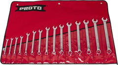 Proto - 15 Piece, 7 to 21mm, 12 Point, Combination Wrench Set - Metric System of Measurement, Satin Finish, Comes in Nylon Roll - USA Tool & Supply