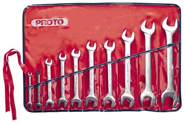 Proto - 10 Piece, 1/4" x 5/16" to 1-1/16" x 1-1/8", Open End Wrench Set - Inch Measurement Standard, Satin Finish, Comes in Nylon Roll - USA Tool & Supply