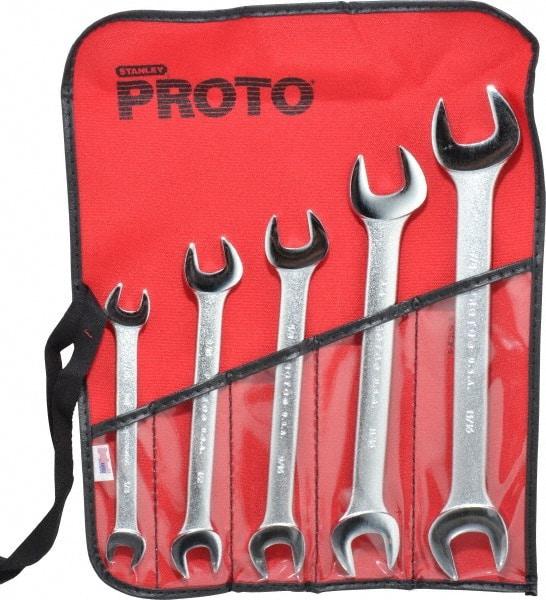 Proto - 5 Piece, 3/8" x 7/16" to 13/16" x 7/8", Open End Wrench Set - Inch Measurement Standard, Satin Finish, Comes in Nylon Roll - USA Tool & Supply