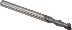 Niagara Cutter - 1/8", 3/8" LOC, 1/8" Shank Diam, 1-1/2" OAL, 2 Flute, Solid Carbide Square End Mill - Single End, TiCN Finish, Spiral Flute, 45° Helix, Centercutting, Right Hand Cut, Right Hand Flute, Series A245 - USA Tool & Supply