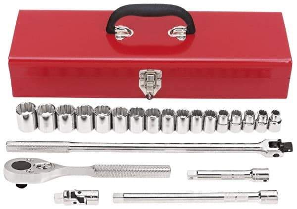 Proto - 22 Piece 1/2" Drive Socket Set - 12 Points, 10mm to 26mm Range, Metric Measurement Standard - USA Tool & Supply