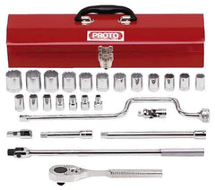 Proto - 26 Piece 1/2" Drive Socket Set - 12 Points, 3/8" to 1-1/4" Range, Inch Measurement Standard - USA Tool & Supply
