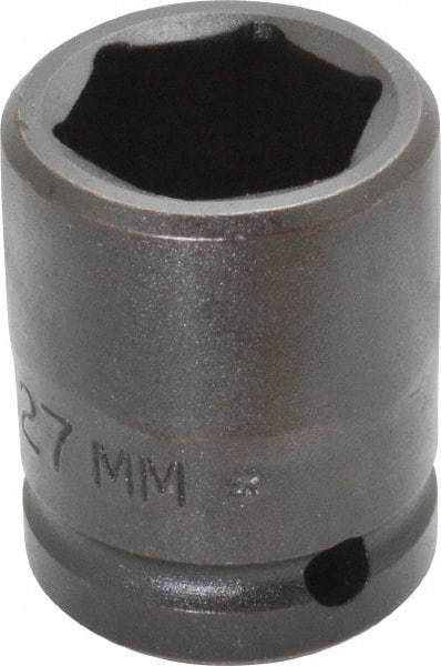 Proto - 3/4" Drive 27mm Standard Impact Socket - 6 Points, 2-3/64" OAL - USA Tool & Supply
