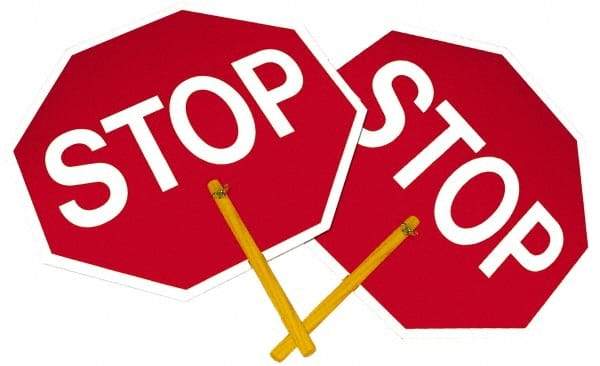 NMC - "Stop", 18" Wide x 18" High, Plastic Stop & Yield Signs - Black on Orange, White on Red, Octagon, Handheld Mount - USA Tool & Supply