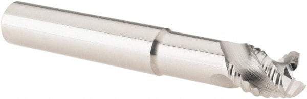 Iscar - 1/2" Diam, Coarse Pitch, 1/2" LOC, 3 Flute Solid Carbide 0.008" Corner Radius Roughing End Mill - Uncoated, 3-1/2" OAL, 1/2" Shank Diam, Single End, Centercutting, 45° Helix - USA Tool & Supply