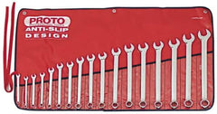 Proto - 17 Piece, 7mm to 24mm, 12 Point Combination Wrench Set - Metric Measurement Standard, Full Polish Finish, Comes in Tool Roll - USA Tool & Supply
