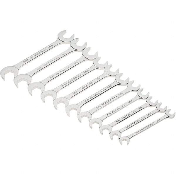 Proto - 11 Piece, 9mm to 19mm, Open End Wrench Set - Metric Measurement Standard, Full Polish Finish, Comes in Canvas Roll - USA Tool & Supply