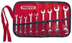 Proto - 9 Piece, 7/32" x 7/32" to 1/2" x 1/2", Open End Wrench Set - Inch Measurement Standard, Satin Finish, Comes in Nylon Roll - USA Tool & Supply