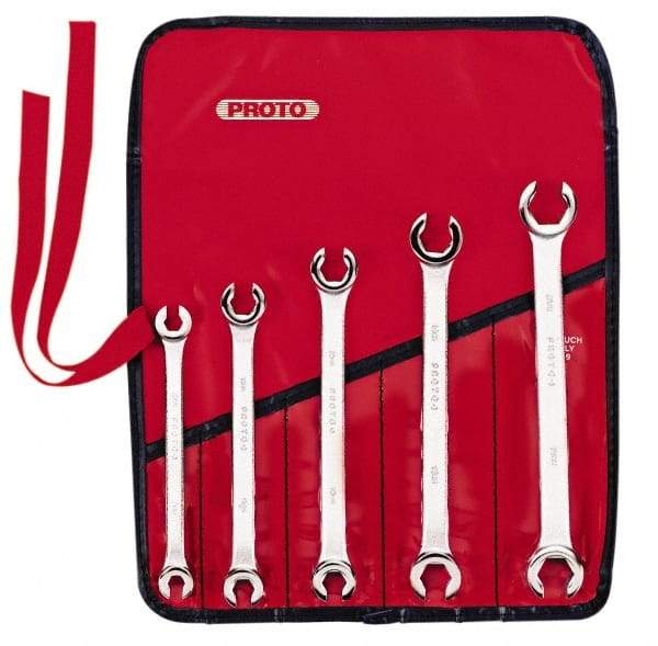 Proto - 5 Piece, 7mm x 8mm to 15mm x 17mm, 6 Point Flare Nut Wrench Set - Metric Measurement Standard, Satin Finish, Comes in Nylon Roll - USA Tool & Supply