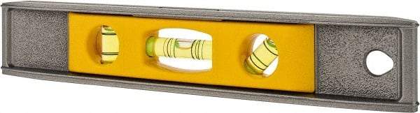 Stanley - Magnetic 9" Long 3 Vial Torpedo Level - Aluminum, Silver/Yellow, 1 45°, 1 Level & 1 Plumb Vials - USA Tool & Supply