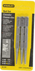 Stanley - 3 Piece, 1/32 to 3/32", Nail Punch Set - Round Shank, Comes in Carded - USA Tool & Supply