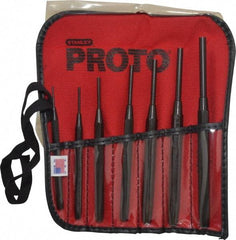 Proto - 7 Piece, 1/16 to 1/4", Pin Punch Set - Round Shank, Comes in Pouch - USA Tool & Supply