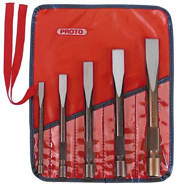 Proto - 5 Piece Cold Chisel Set - 6, 6-13/16, 7-5/8, 8-7/16 & 9-1/4" OAL, Sizes Included 3/8 to 7/8" - USA Tool & Supply