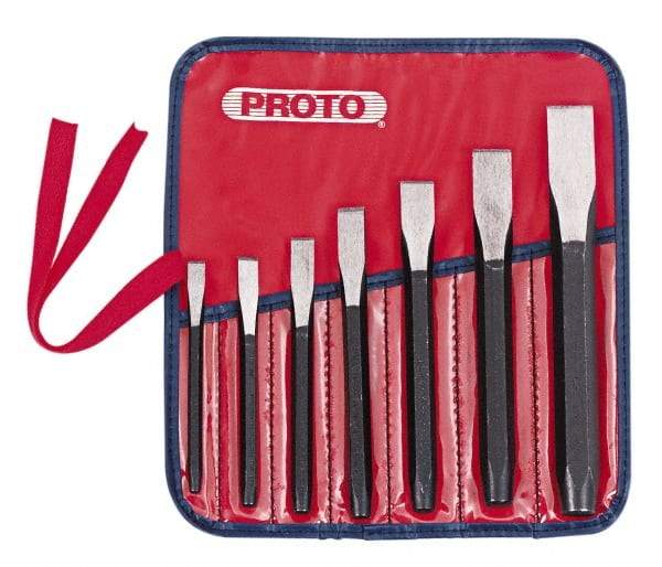 Proto - 7 Piece Cold Chisel Set - 5-1/2, 5-3/8, 5-9/16, 6, 6-3/4, 7-3/8 & 8" OAL, Sizes Included 5/16 to 7/8" - USA Tool & Supply