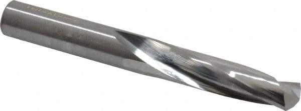 Atrax - 0.413" 135° Spiral Flute Solid Carbide Screw Machine Drill Bit - Bright Finish, Right Hand Cut, 2" Flute Length, 3-3/8" OAL, Split Point, Straight Shank - USA Tool & Supply
