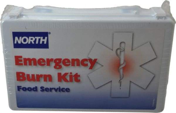 North - 8 Piece, 1 Person, Burn Aid First Aid Kit - 5-1/8" Wide x 2-3/4" Deep x 8" High, Plastic Case - USA Tool & Supply