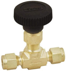 Parker - 3,000 Max psi, 1/8" Pipe, Brass, Inline Instrumentation Needle Valve - Compression x Compression CPI End Connections - USA Tool & Supply