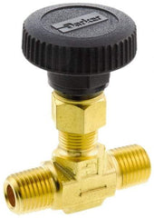 Parker - 3,000 Max psi, 3/8" Pipe, Brass, Inline Instrumentation Needle Valve - MNPT x MNPT End Connections - USA Tool & Supply