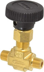 Parker - 3,000 Max psi, 1/8" Pipe, Brass, Inline Instrumentation Needle Valve - MNPT x MNPT End Connections - USA Tool & Supply