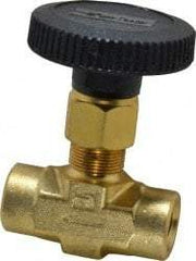 Parker - 3,000 Max psi, 1/4" Pipe, Brass, Inline Instrumentation Needle Valve - FNPT x FNPT End Connections - USA Tool & Supply