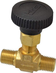 Parker - 3,000 Max psi, 1/4" Pipe, Brass, Inline Instrumentation Needle Valve - MNPT x MNPT End Connections - USA Tool & Supply