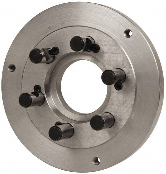 Buck Chuck Company - Adapter Back Plate for 10" Diam Self Centering Lathe Chucks - D1-6 Mount, 3-1/4" Through Hole Diam, 7.858mm ID, 10" OD, 0.985" Flange Height, Steel - USA Tool & Supply
