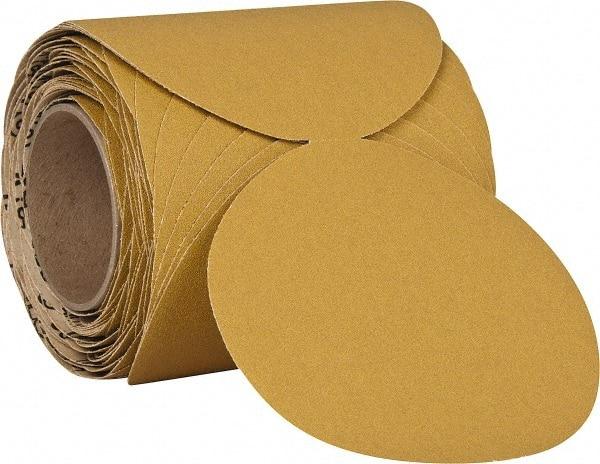 3M - 6" Diam, 60 Grit Aluminum Oxide Adhesive PSA Disc - Medium Grade, Gold, F Weighted Backing, Flexible, Use with Random Orbital Sanders - USA Tool & Supply