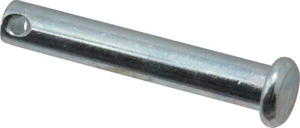 Made in USA - 1/4" Pin Diam, 1-1/2" OAL, Standard Clevis Pin - 3/32" Hole, 1-13/32" Usable Length, Zinc-Plated Steel - USA Tool & Supply