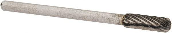 Atrax - 5/32" Cut Diam, 1/8" Shank Diam, Cylinder with Radius Head Single Cut Burr - Carbide, Radius End, 1/2" LOC, 1-1/2" OAL - USA Tool & Supply
