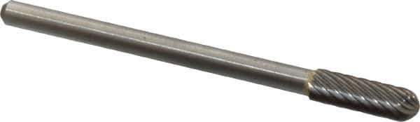 Atrax - 3/16" Cut Diam, 1/8" Shank Diam, Cylinder with Radius Head Single Cut Burr - Carbide, Radius End, 1/2" LOC, 1-1/2" OAL - USA Tool & Supply