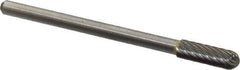 Atrax - 3/16" Cut Diam, 1/8" Shank Diam, Cylinder with Radius Head Single Cut Burr - Carbide, Radius End, 1/2" LOC, 1-1/2" OAL - USA Tool & Supply