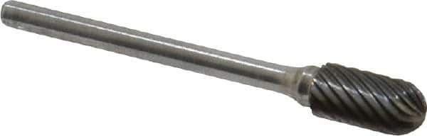Atrax - 1/4" Cut Diam, 1/8" Shank Diam, Cylinder with Radius Head Single Cut Burr - Carbide, Radius End, 1/2" LOC, 1-3/4" OAL - USA Tool & Supply