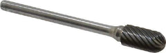 Atrax - 1/4" Cut Diam, 1/8" Shank Diam, Cylinder with Radius Head Single Cut Burr - Carbide, Radius End, 1/2" LOC, 1-3/4" OAL - USA Tool & Supply