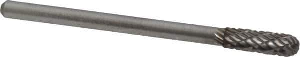 Atrax - 5/32" Cut Diam, 1/8" Shank Diam, Cylinder with Radius Head Double Cut Burr - Carbide, Radius End, 1/2" LOC, 1-1/2" OAL - USA Tool & Supply