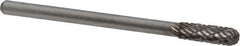 Atrax - 5/32" Cut Diam, 1/8" Shank Diam, Cylinder with Radius Head Double Cut Burr - Carbide, Radius End, 1/2" LOC, 1-1/2" OAL - USA Tool & Supply