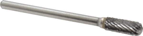 Atrax - 3/16" Cut Diam, 1/8" Shank Diam, Cylinder with Radius Head Double Cut Burr - Carbide, Radius End, 1/2" LOC, 1-1/2" OAL - USA Tool & Supply