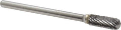 Atrax - 3/16" Cut Diam, 1/8" Shank Diam, Cylinder with Radius Head Double Cut Burr - Carbide, Radius End, 1/2" LOC, 1-1/2" OAL - USA Tool & Supply