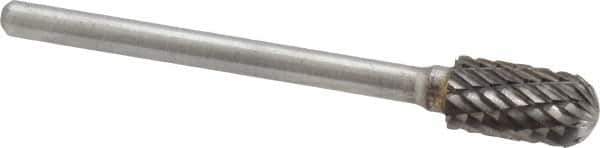 Atrax - 1/4" Cut Diam, 1/8" Shank Diam, Cylinder with Radius Head Double Cut Burr - Carbide, Radius End, 1/2" LOC, 1-3/4" OAL - USA Tool & Supply