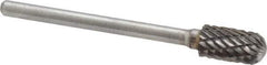 Atrax - 1/4" Cut Diam, 1/8" Shank Diam, Cylinder with Radius Head Double Cut Burr - Carbide, Radius End, 1/2" LOC, 1-3/4" OAL - USA Tool & Supply