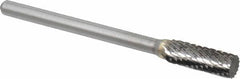 Atrax - 3/16" Cut Diam, 1/8" Shank Diam, Cylinder Head Double Cut Burr - Carbide, Flat End, 1/2" LOC, 1-1/2" OAL - USA Tool & Supply