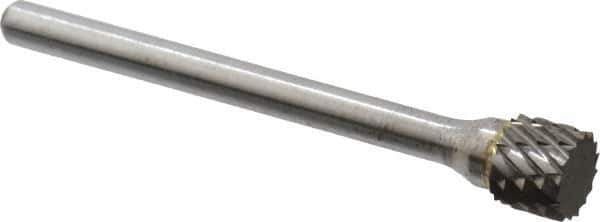 Atrax - 1/4" Cut Diam, 1/8" Shank Diam, Cylinder Head Double Cut Burr - Carbide, Flat End, 3/16" LOC, 1-7/16" OAL - USA Tool & Supply