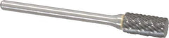 Atrax - 1/4" Cut Diam, 1/8" Shank Diam, Cylinder Head Double Cut Burr - Carbide, Flat End, 1/2" LOC, 1-3/4" OAL - USA Tool & Supply