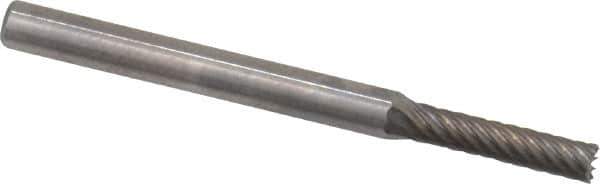 Atrax - 3/32" Cut Diam, 1/8" Shank Diam, Cylinder with End Cut Head Single Cut Burr - Carbide, End Cut End, 7/16" LOC, 1-1/2" OAL - USA Tool & Supply