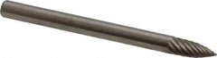 Atrax - 1/8" Cut Diam, 1/8" Shank Diam, Tree Head Single Cut Burr - Carbide, Point End, 1/4" LOC, 1-1/2" OAL - USA Tool & Supply
