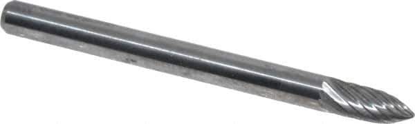 Atrax - 1/8" Cut Diam, 1/8" Shank Diam, Tree Head Single Cut Burr - Carbide, Point End, 5/16" LOC, 1-1/2" OAL - USA Tool & Supply