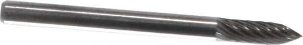 Atrax - 1/8" Cut Diam, 1/8" Shank Diam, Tree Head Single Cut Burr - Carbide, Point End, 3/8" LOC, 1-1/2" OAL - USA Tool & Supply