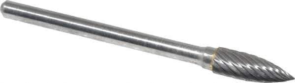 Atrax - 3/16" Cut Diam, 1/8" Shank Diam, Tree Head Single Cut Burr - Carbide, Point End, 1/2" LOC, 1-1/2" OAL - USA Tool & Supply